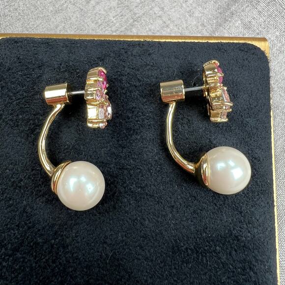 Kate Spade Dainty Sparklers Drop Back Earrings Pink & Faux Pearl Gold Tone - Picture 5 of 12